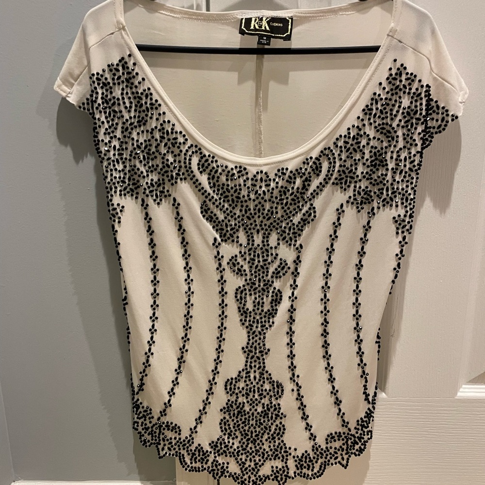 Cream top with black beading